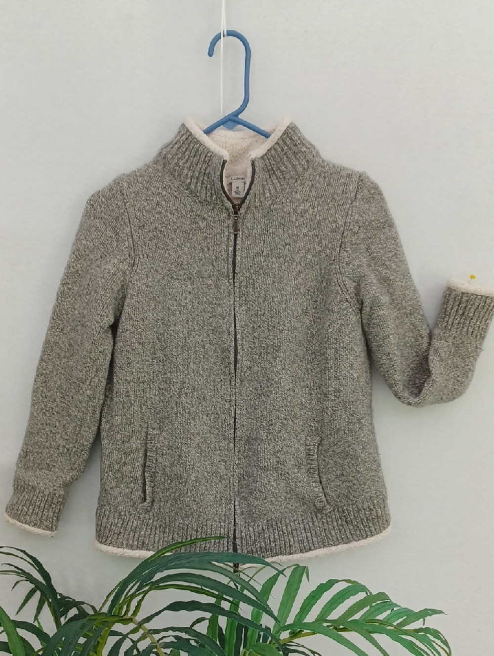L.L. Bean Heather Gray Lambs Wool Zip-Up Sherpa-Lined Jacket